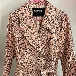 Nasty Gal Pink Leopard Print Trench Coat